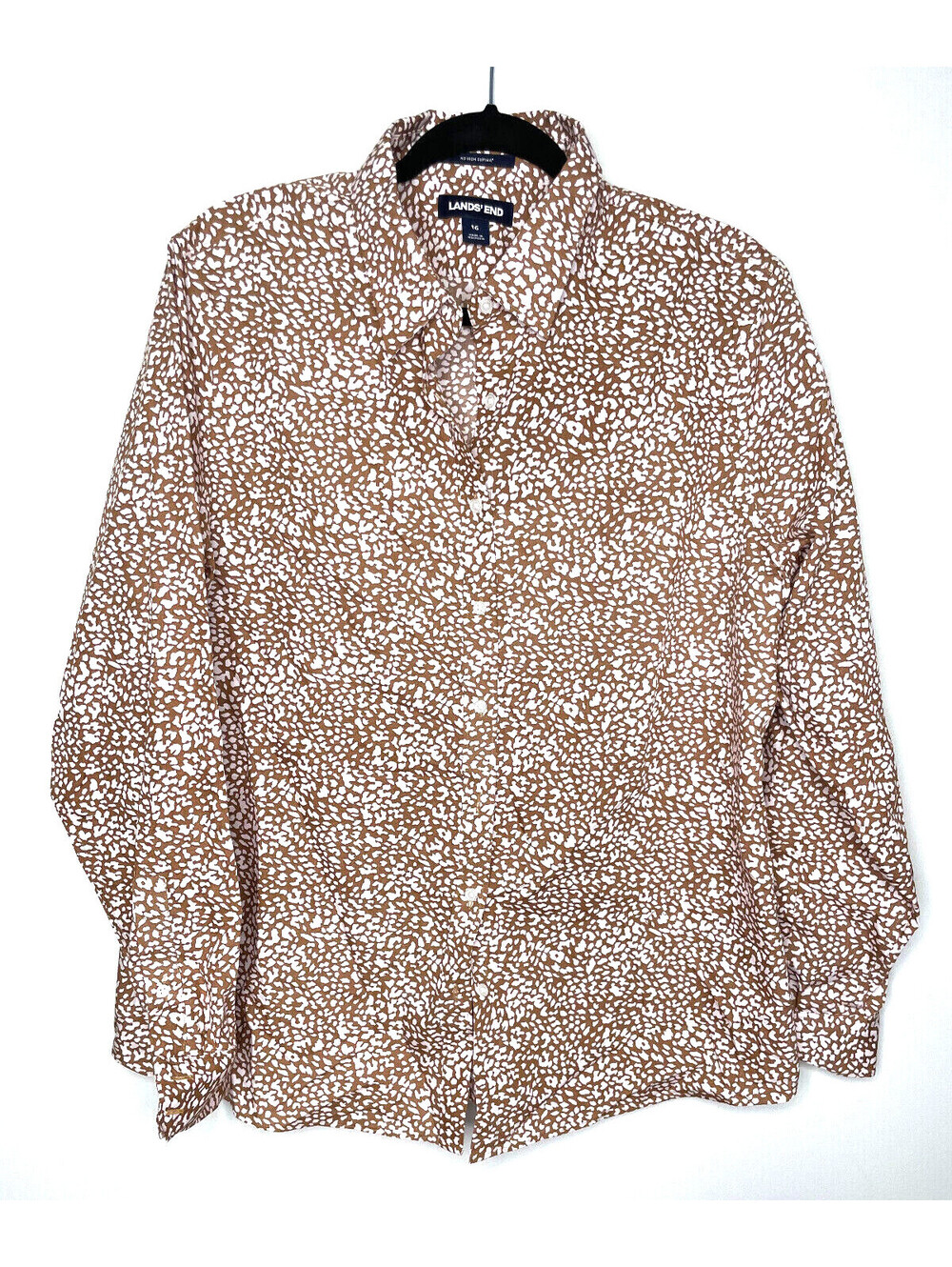 Lands' End No Iron Supima  Animal Print Long Sleeve Career Top size 16